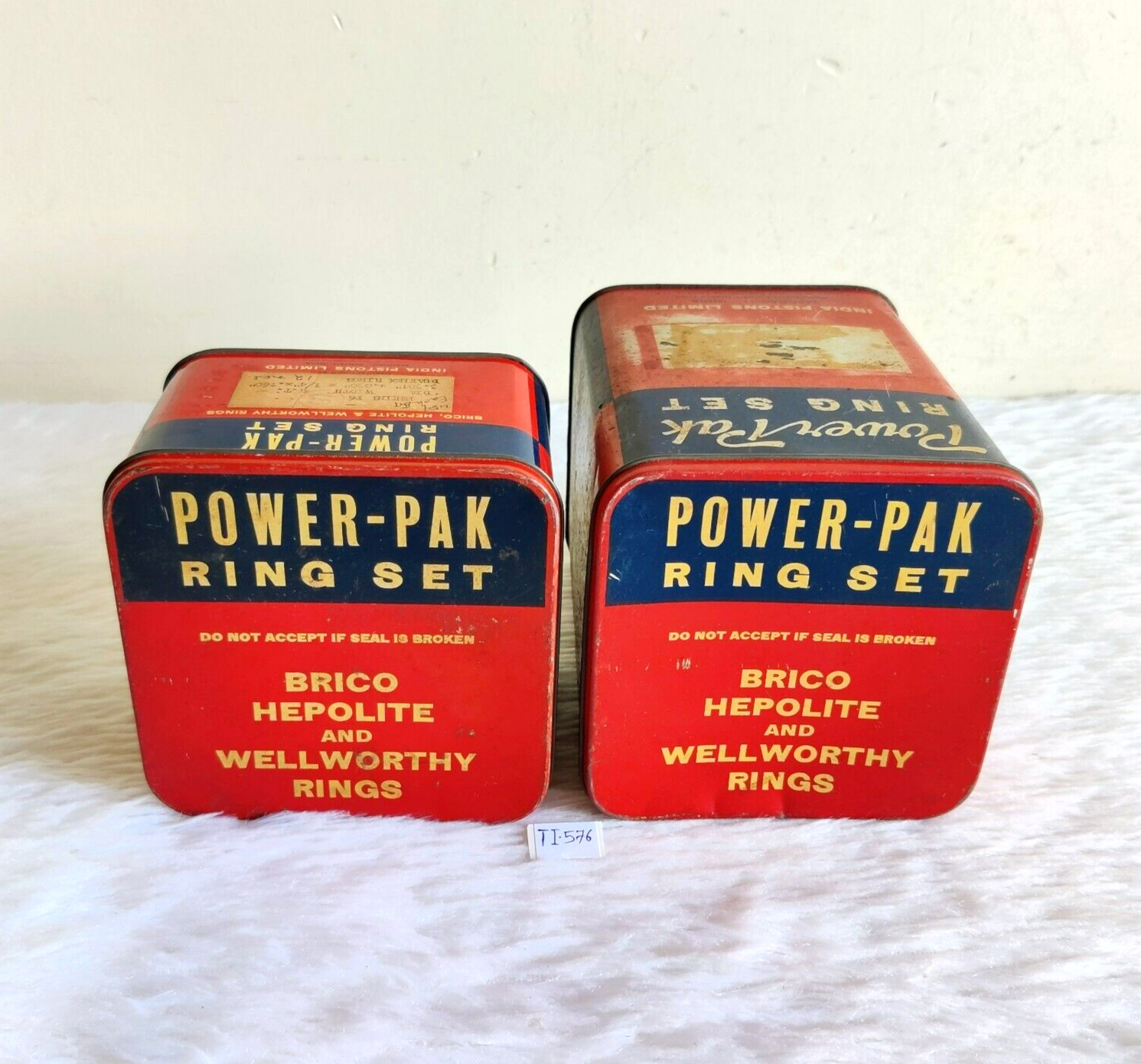 Vintage Power Pak Brico Hepolite Wellworthy Rings Set Advertising Tin 2Pc TI576