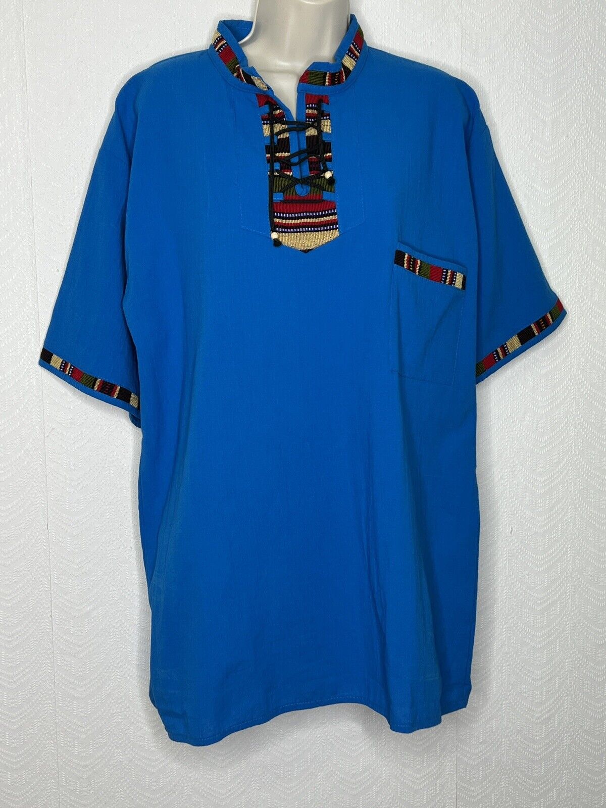 Guatemalan Shirt made with Manta Cruda from Cotton  XL 48x30”  Turquoise