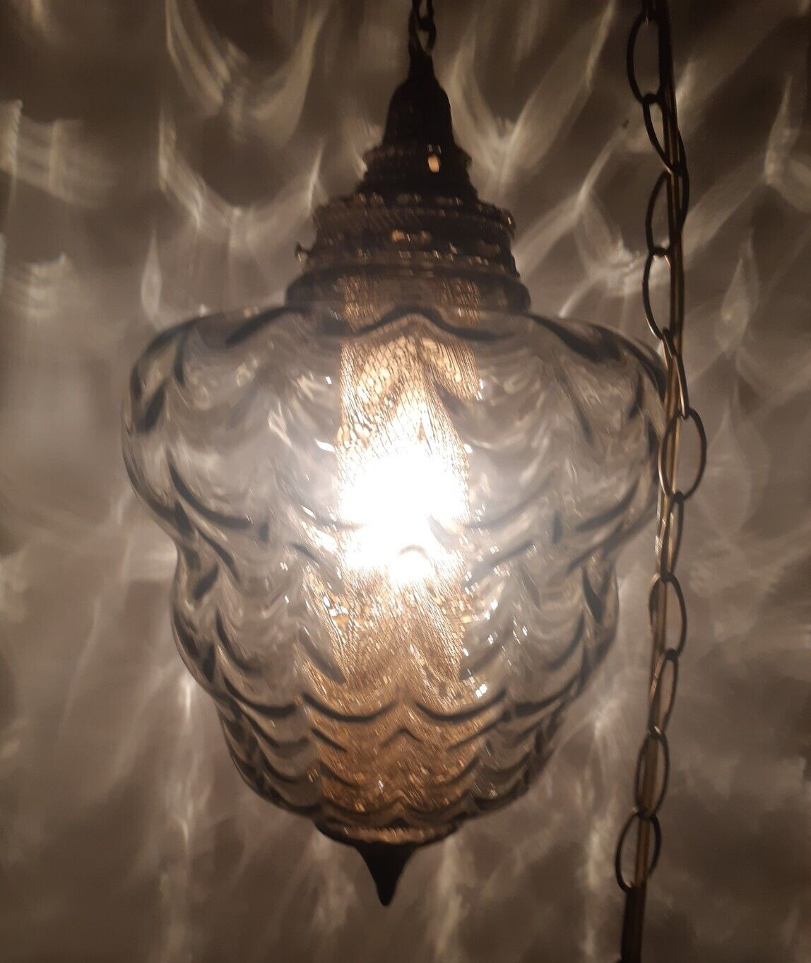 Swag Lamp Mid Century Smoked Glass Brass Hardware Beautiful Ambiance Quality