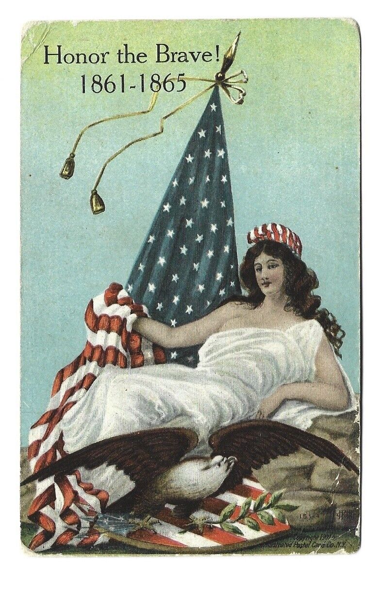 Postcard ~ Honor the Brave ~ Decoration Day ~ Lady Flag Eagle ~ Mailed 1908