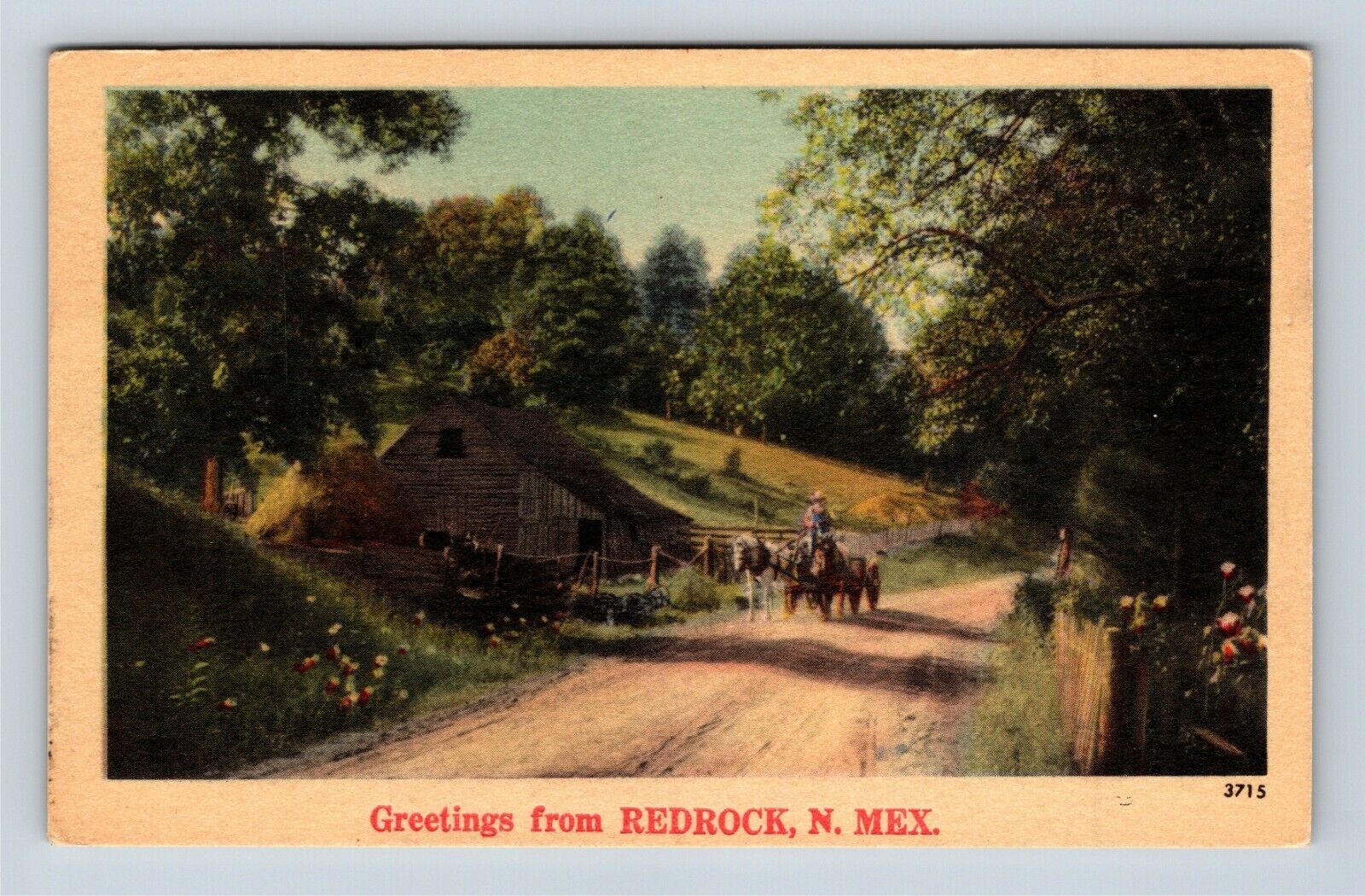 Scenic Greetings from Redrock NM Farm Horse Wagon New Mexico Old Postcard