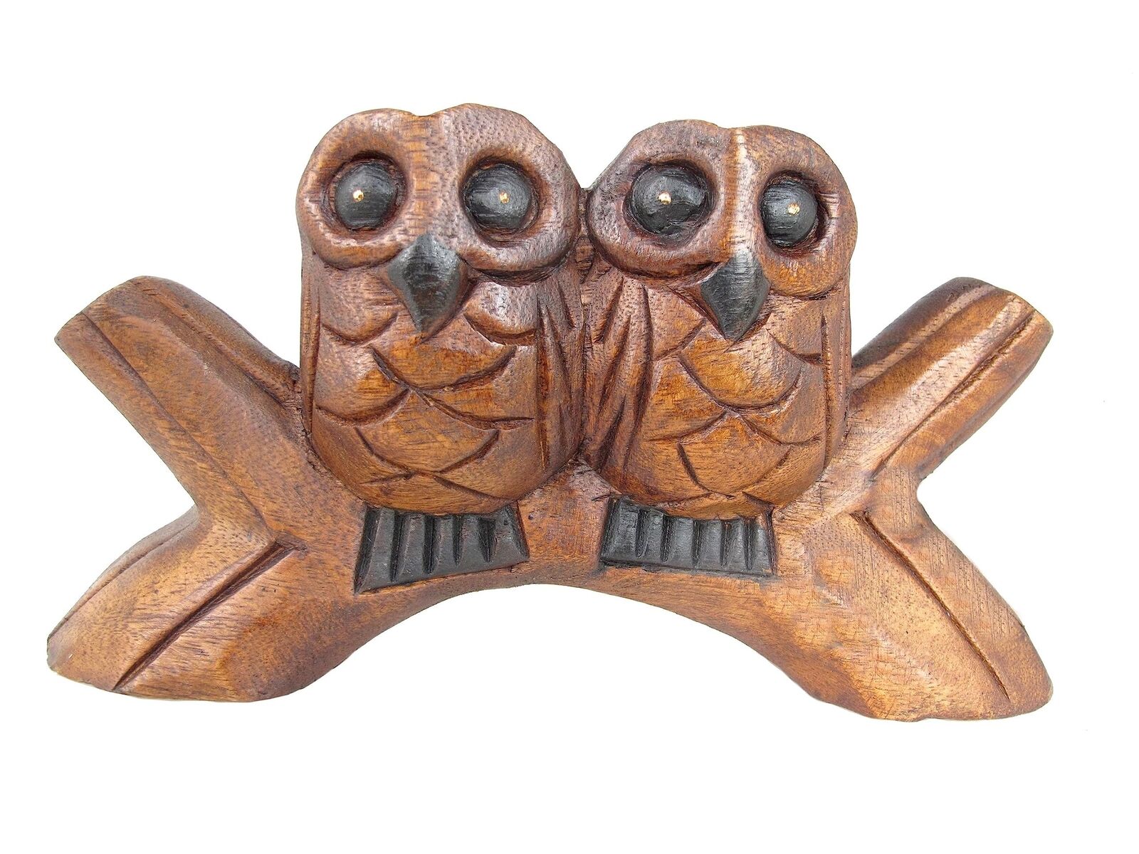 Romantic Owl Couple Statue - Hand Carved Wood Owl Sculpture - Love Birds Pair...