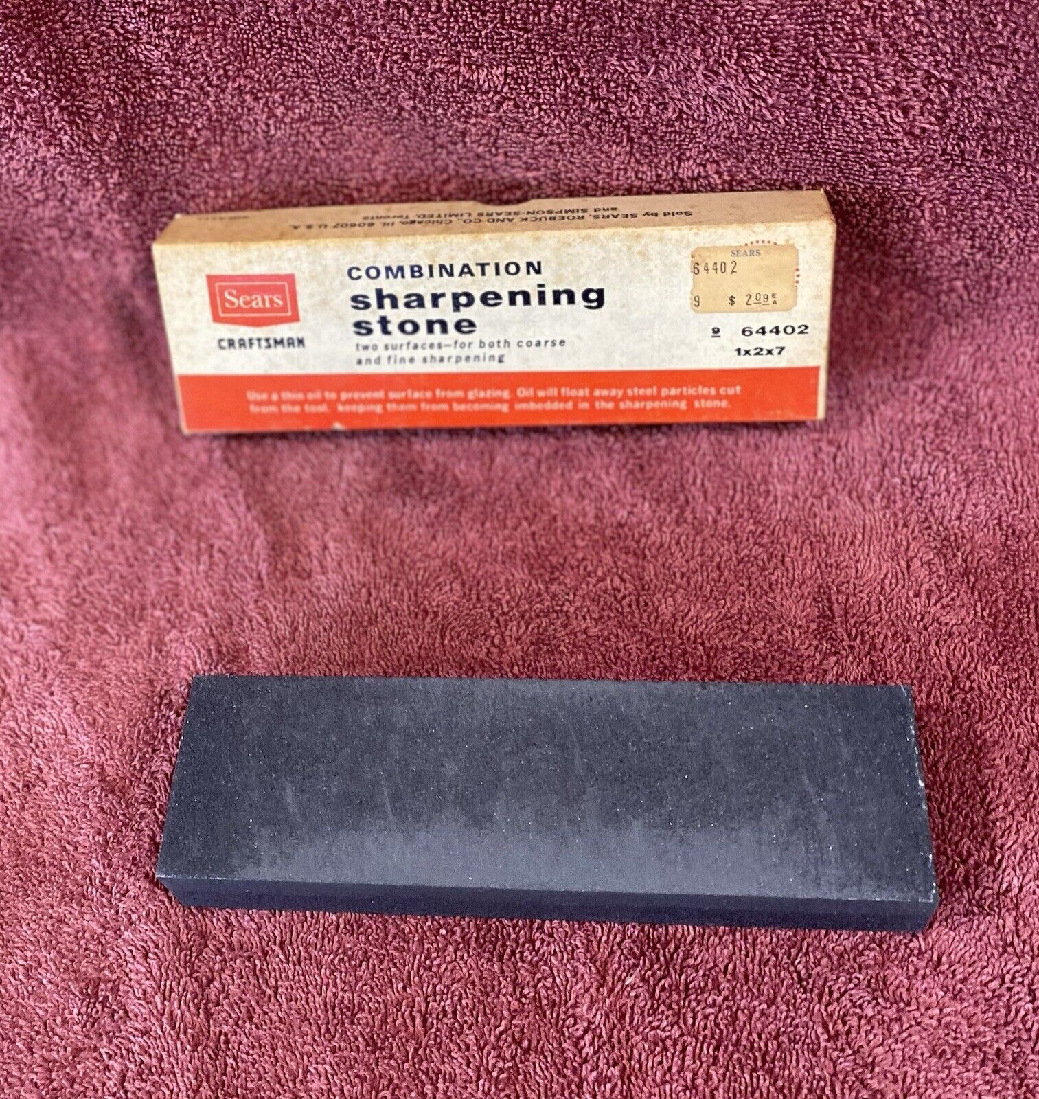 New Old Stock VGT Sears Craftsman Combination Sharpening Stone Double Sided