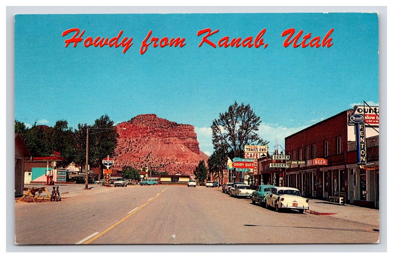 Postcard: UT Vintage Cars & Signs, Howdy From Kanab Utah -Unposted