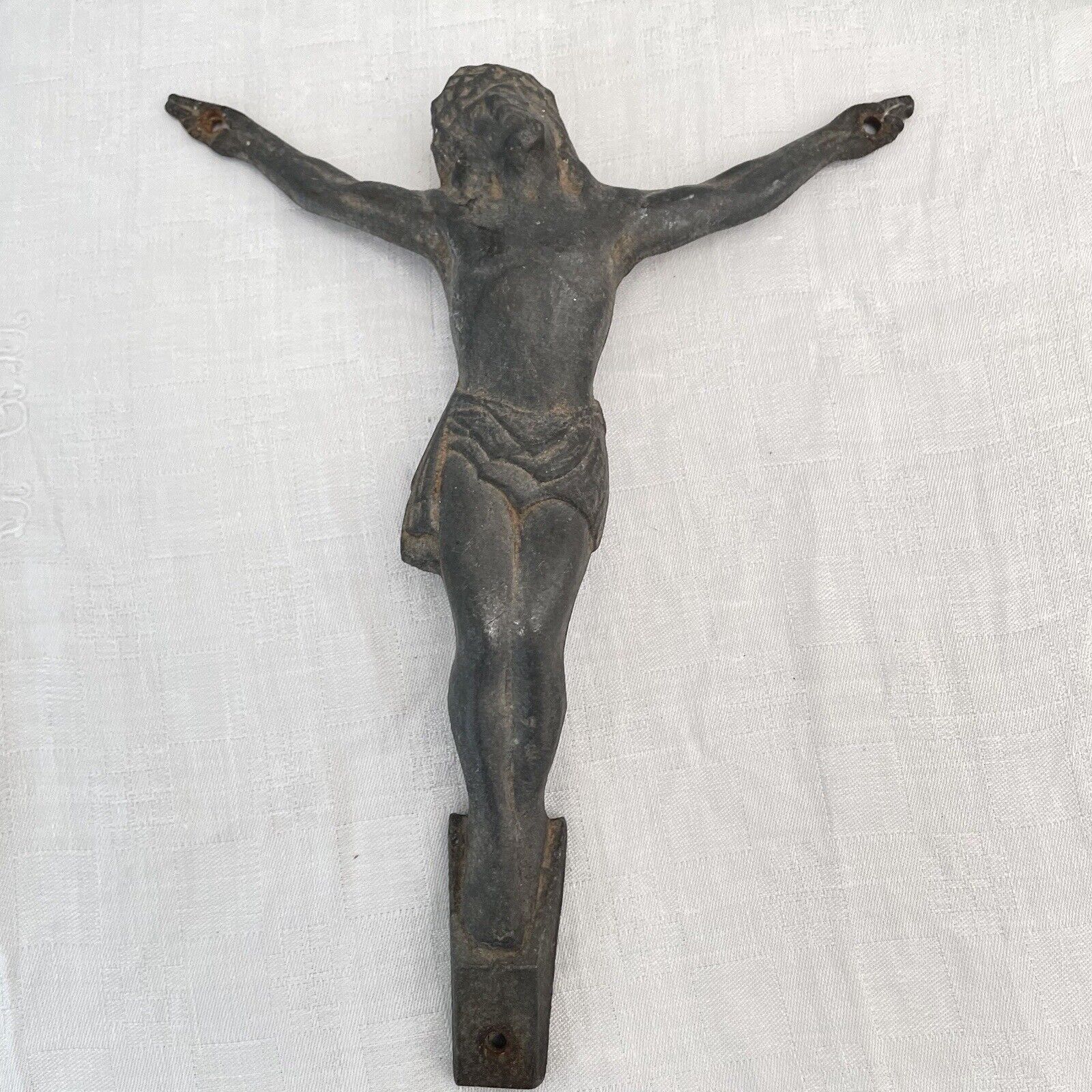 Antique French Christ Corpus Christi Crucifix Gold Brass Cast Metal Project 9”