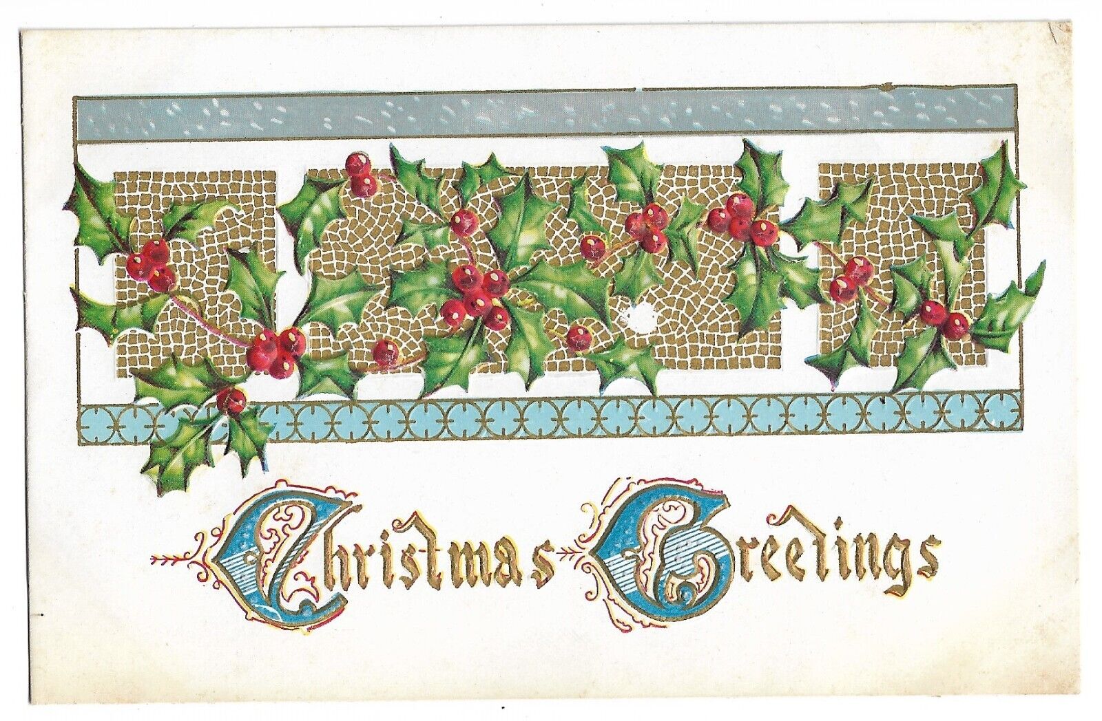 Postcard c1907- 1915  Christmas Greetings  Embossed  Divided Back  Unused [g111]