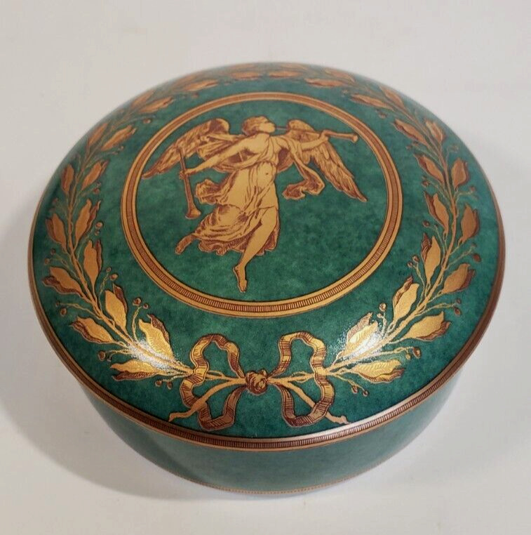 MOTTAHEDEH Porcelain Trinket Box Williamsburg GABRIEL Green  Gold Portugal 4.5\