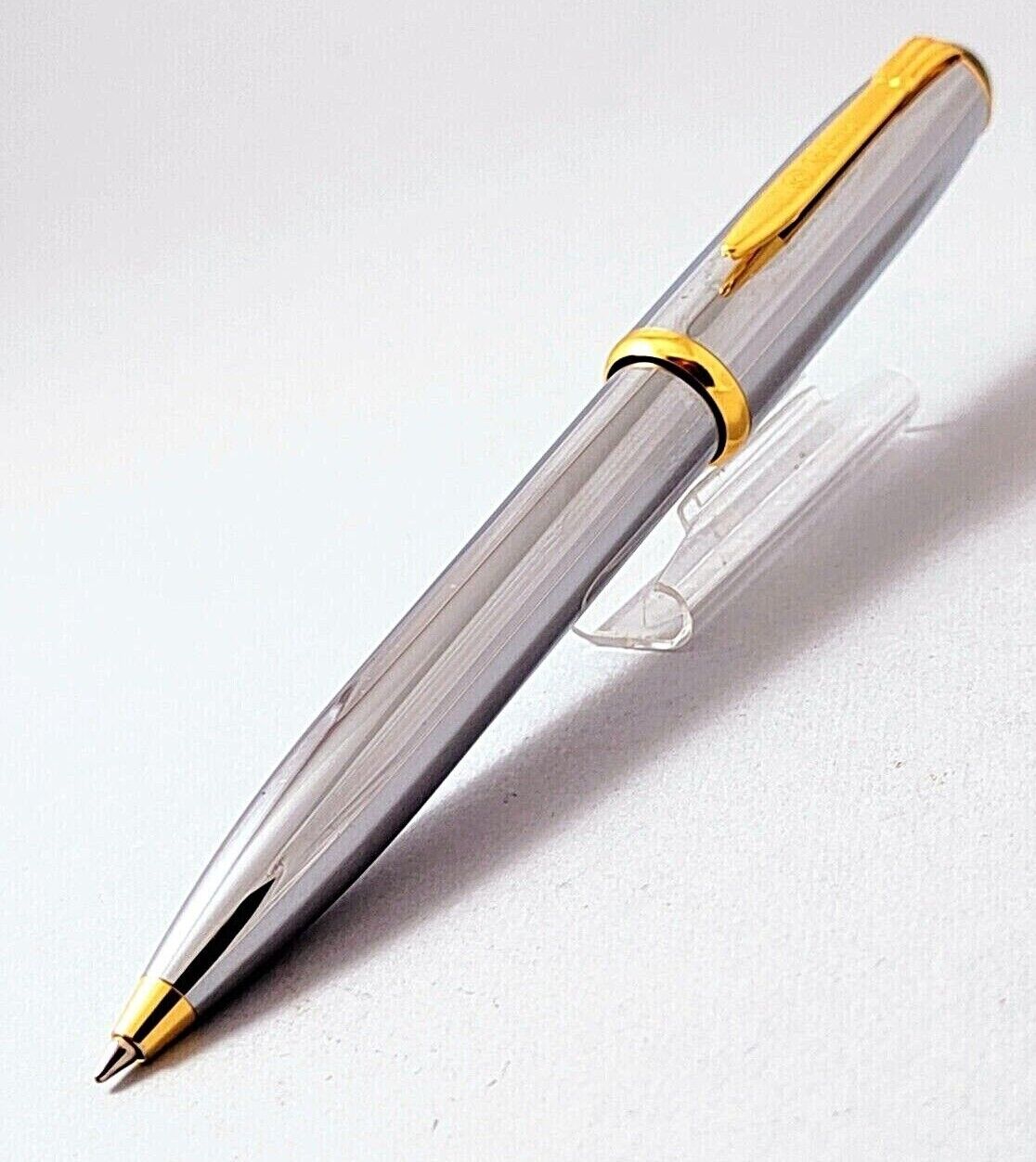 REFORM Shiny Chrome Plastic Ballpoint Pen Gold Trim Vintage EX