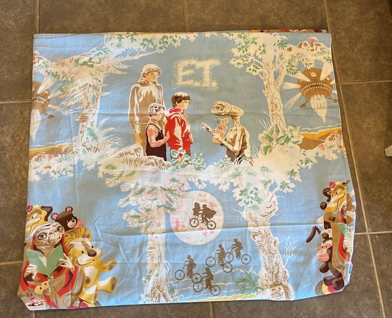 Vintage 1982 E.T. Movie Twin Fitted Bed Sheet Alien Movie