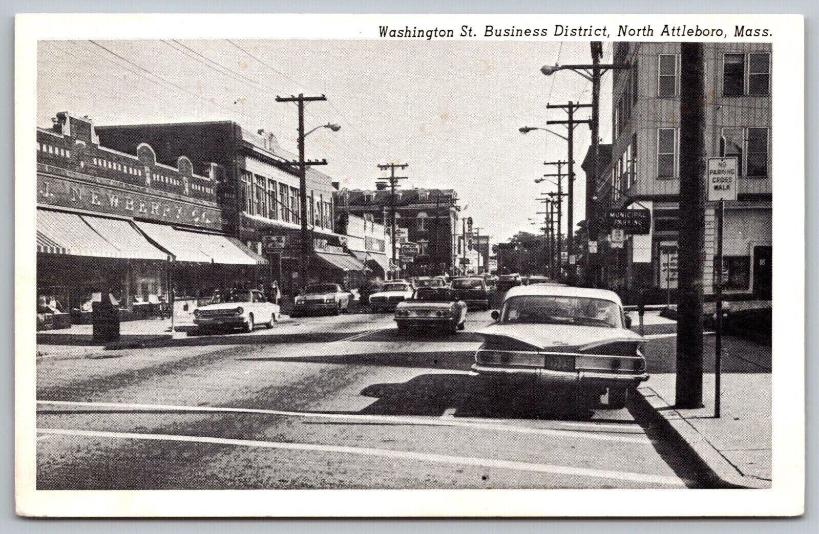 Washington St Business District North Attleboro Ma Old Cars Postcard