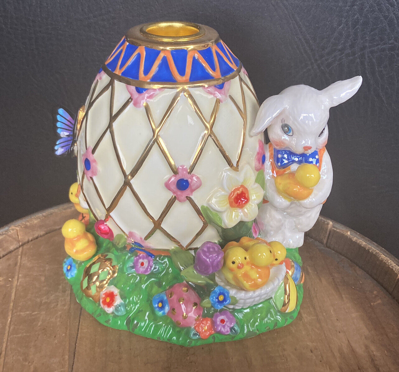 RARE Christopher RADKO Easter Bunny, Baby Chicks & Butterfly Candle Holder READ