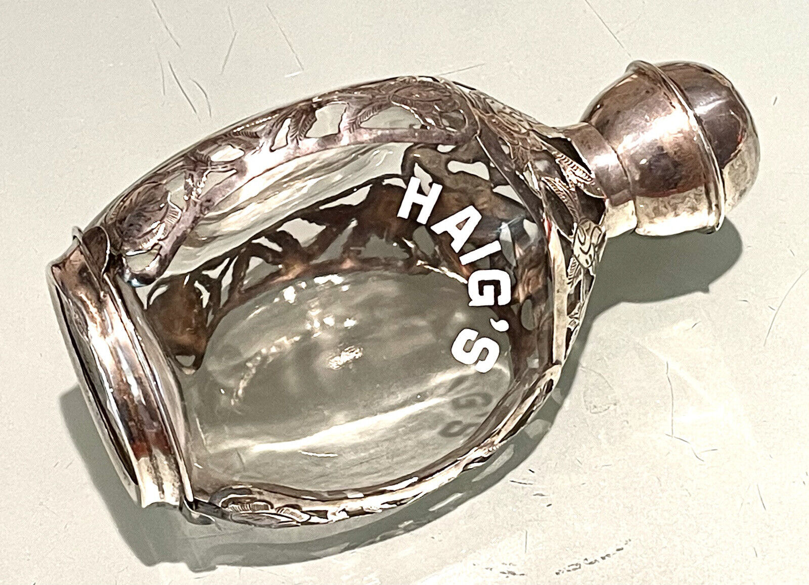 Vintage Antique HAIG\'S  Crystal Cut Sterling Silver Decor Glass Decanter Bottle