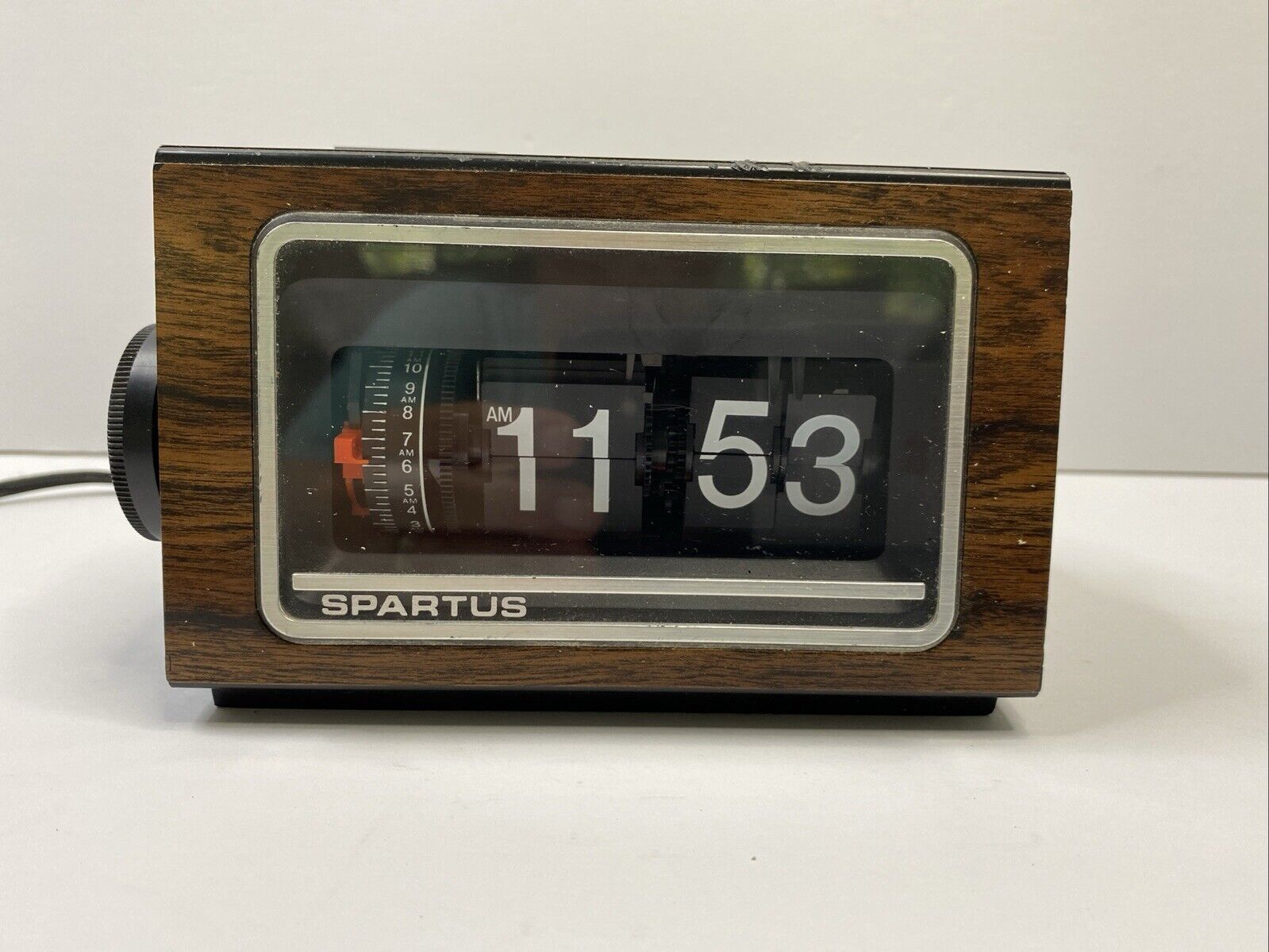 Vintage Spartus Flip Alarm Clock Model #1200 Woodgrain TESTED WORKING