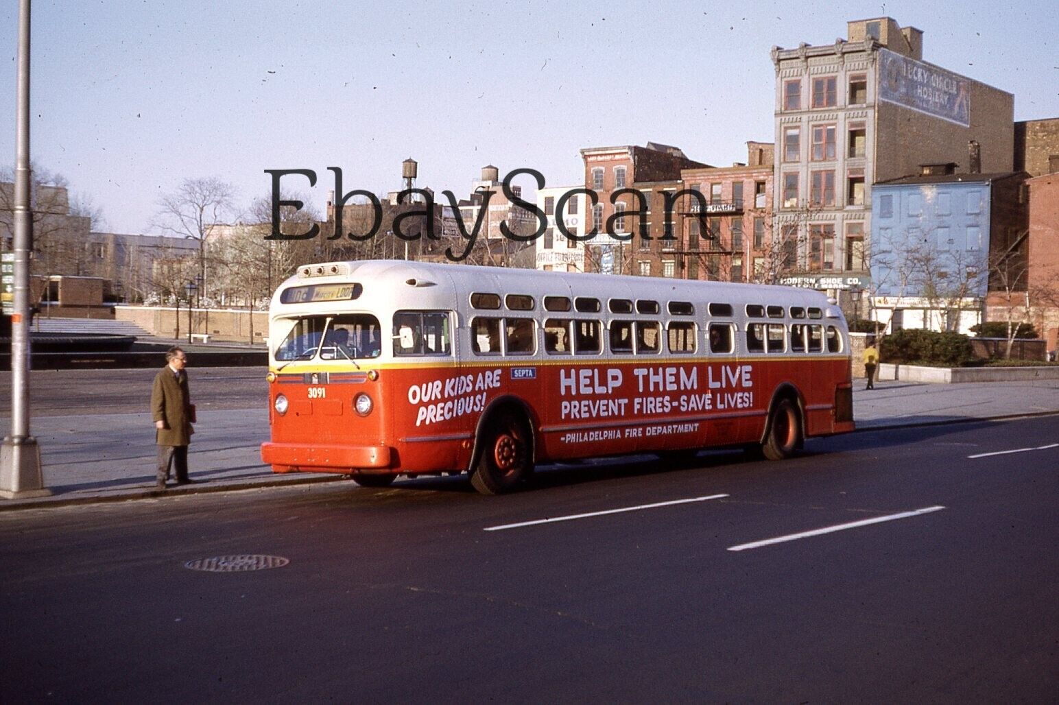 Original 35mm Kodachrome Slide SEPTA Bus Philadelphia Fire Department 1969