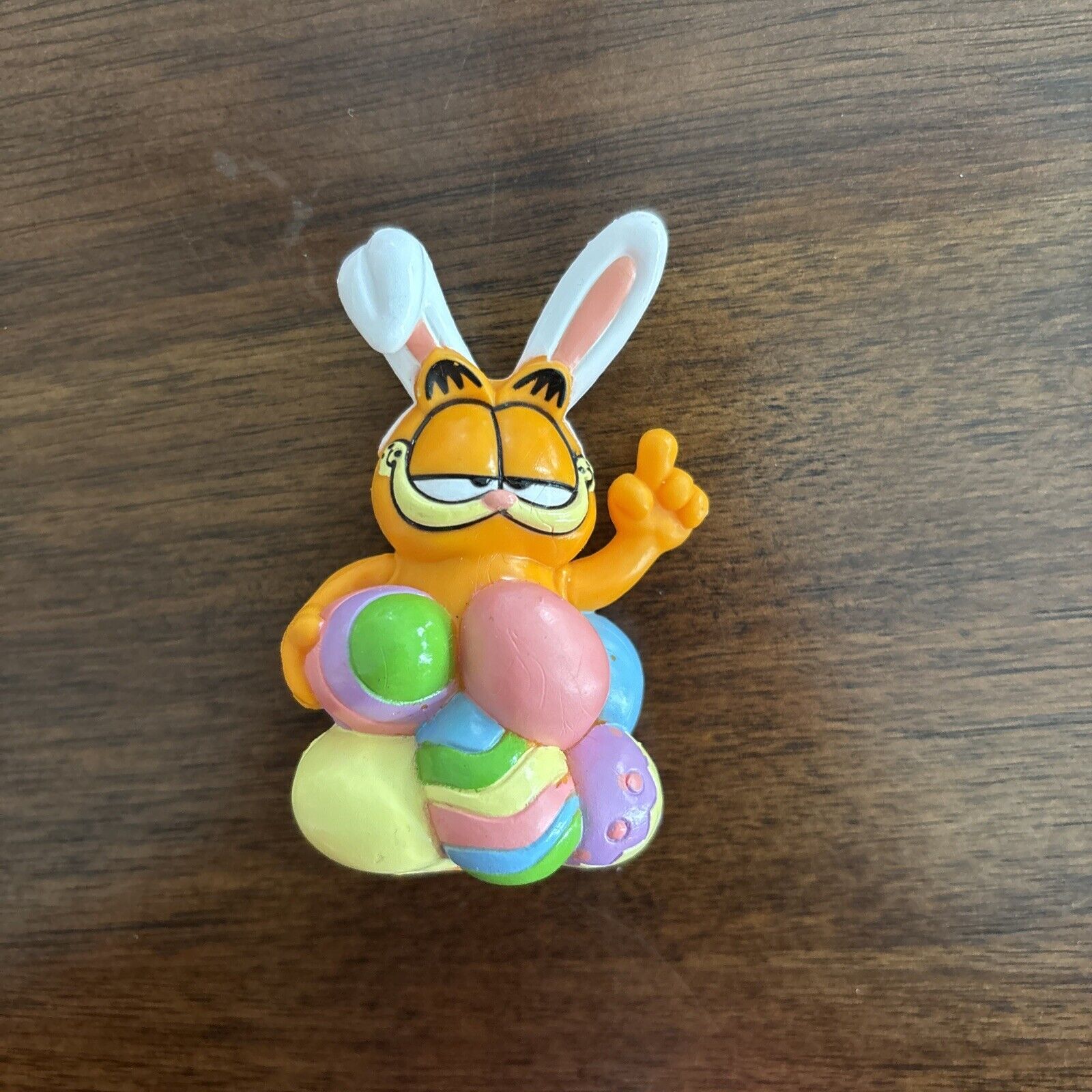 Vintage Easter Garfield PVC Figure With Bunny Ears And Easter Eggs Paws