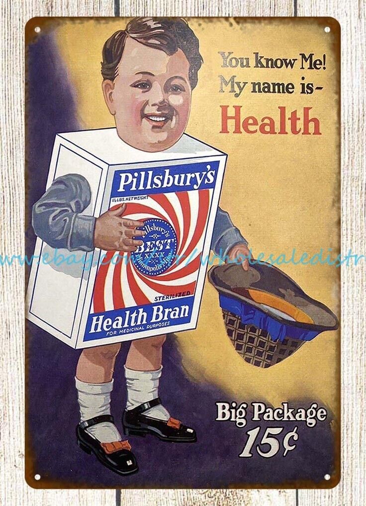 1920s Pillsbury Health Bran cereal metal tin sign modern art posters