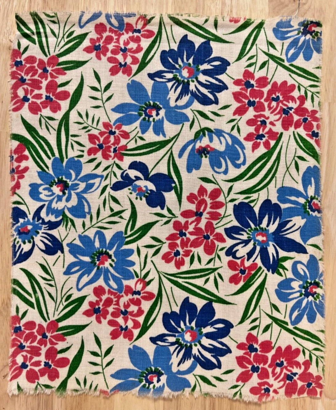 Vintage 1940s Pink-Blue-Green Flowers Feedsack piece 9x11\