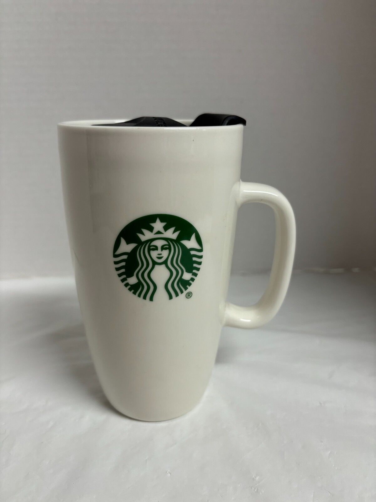 Starbucks White Ceramic Coffee Travel Mug & Lid 16oz Tall Mermaid Logo