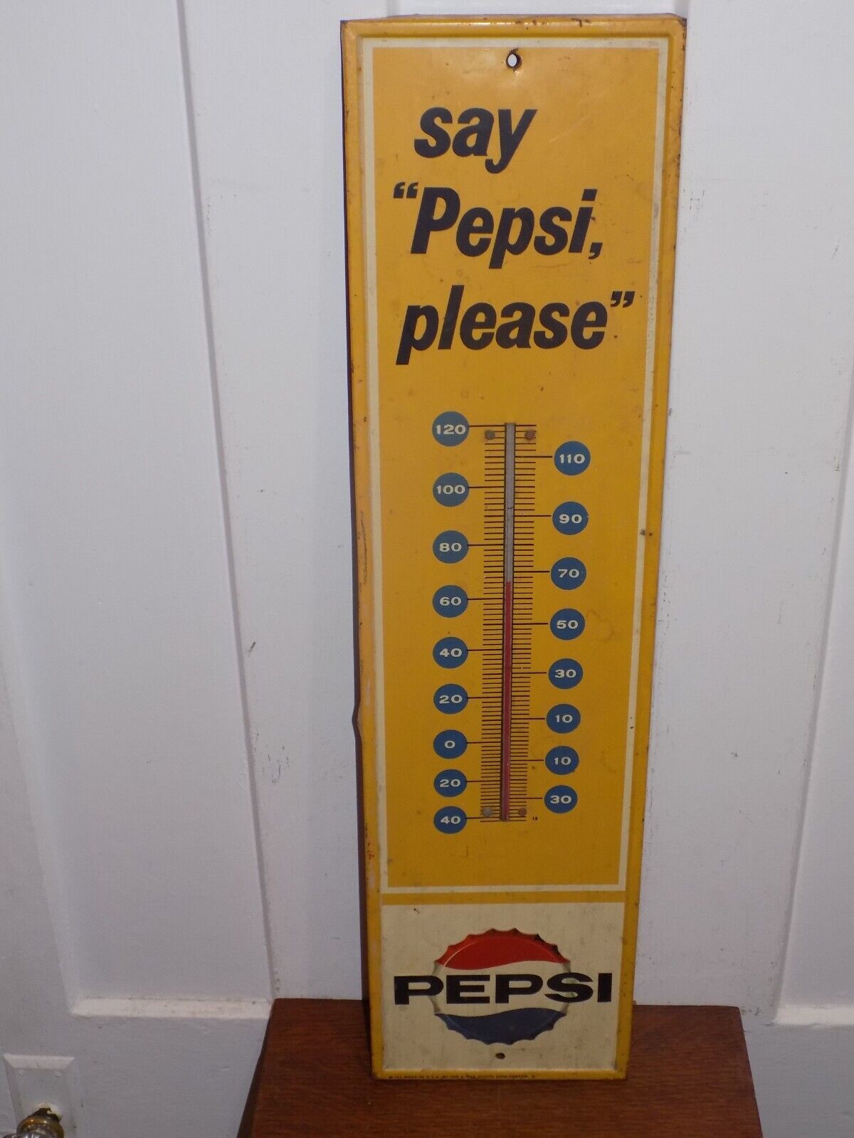 Vintage 1964 Say Pepsi Please Metal Thermometer