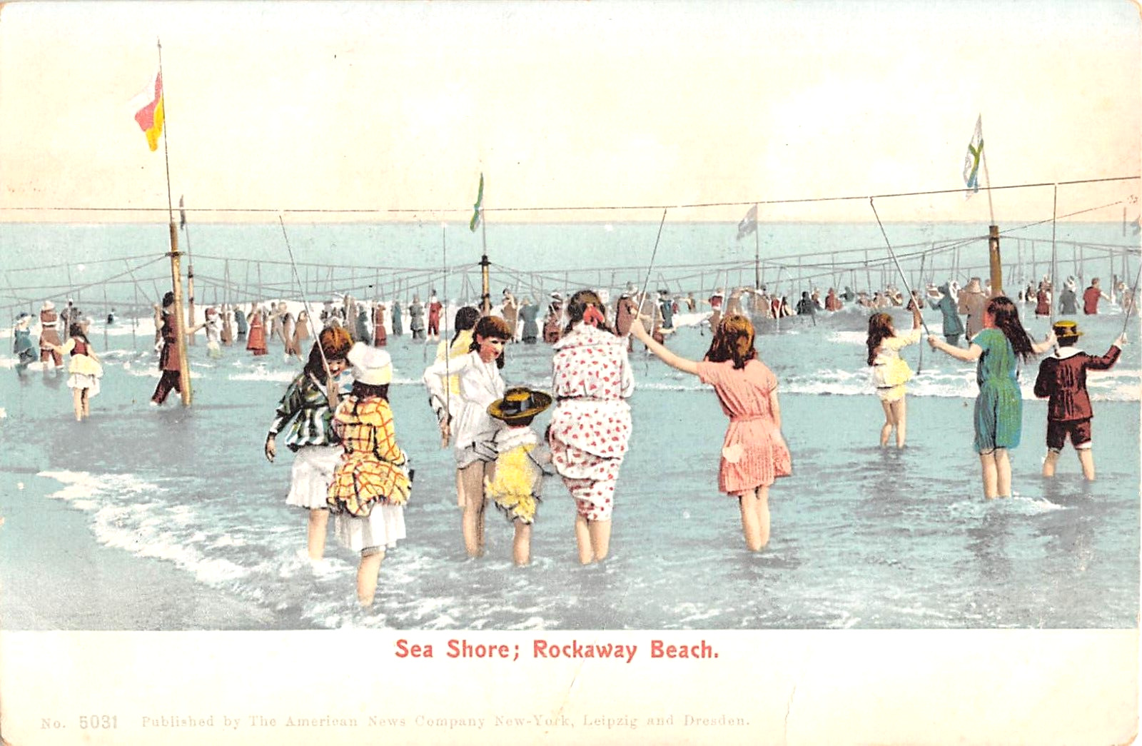 1909 Bathers in Water Rockaway Beach NY post card Queens
