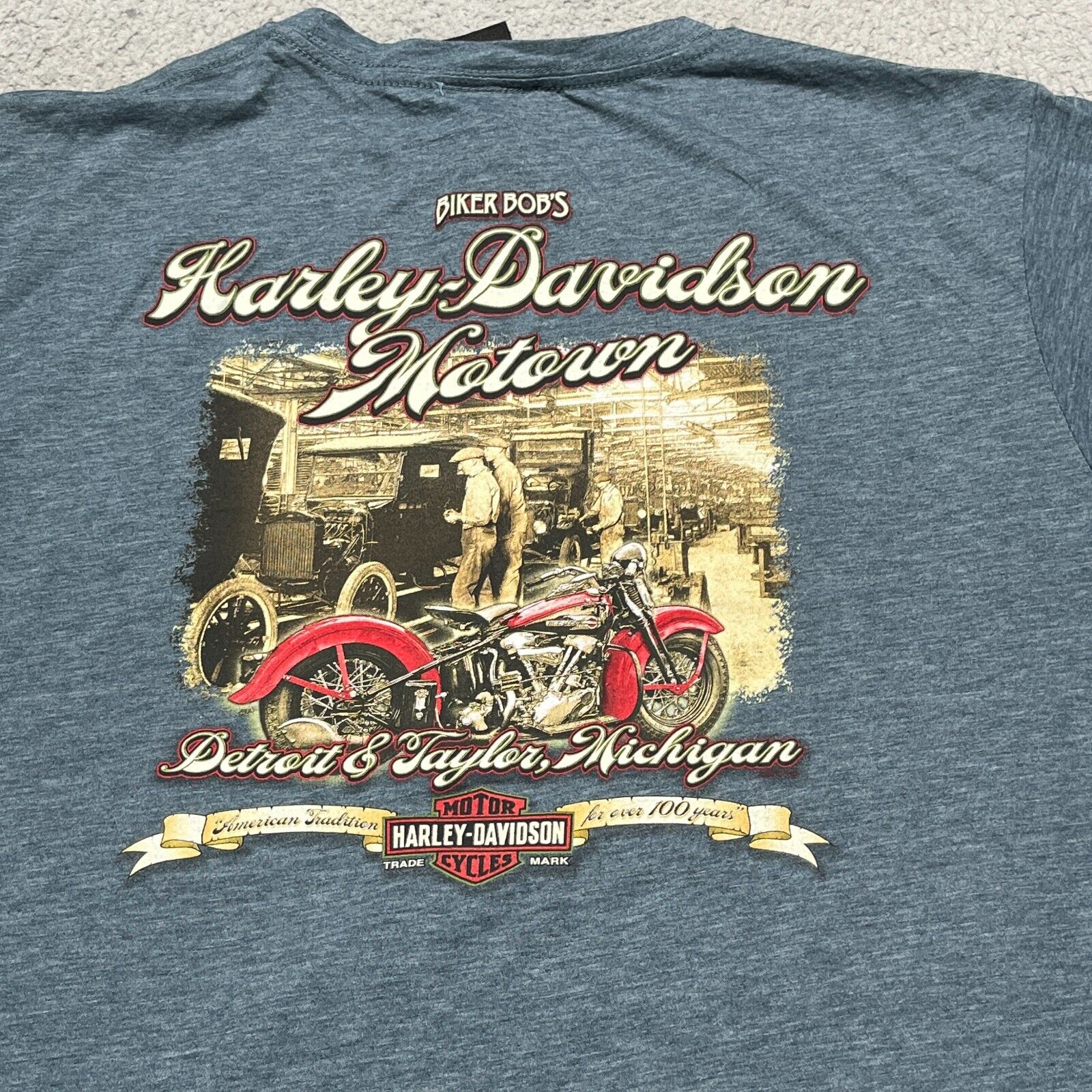 Harley-Davidson T-Shirt Mens XL Gray Double Sided Detroit Motown Biker Vintage