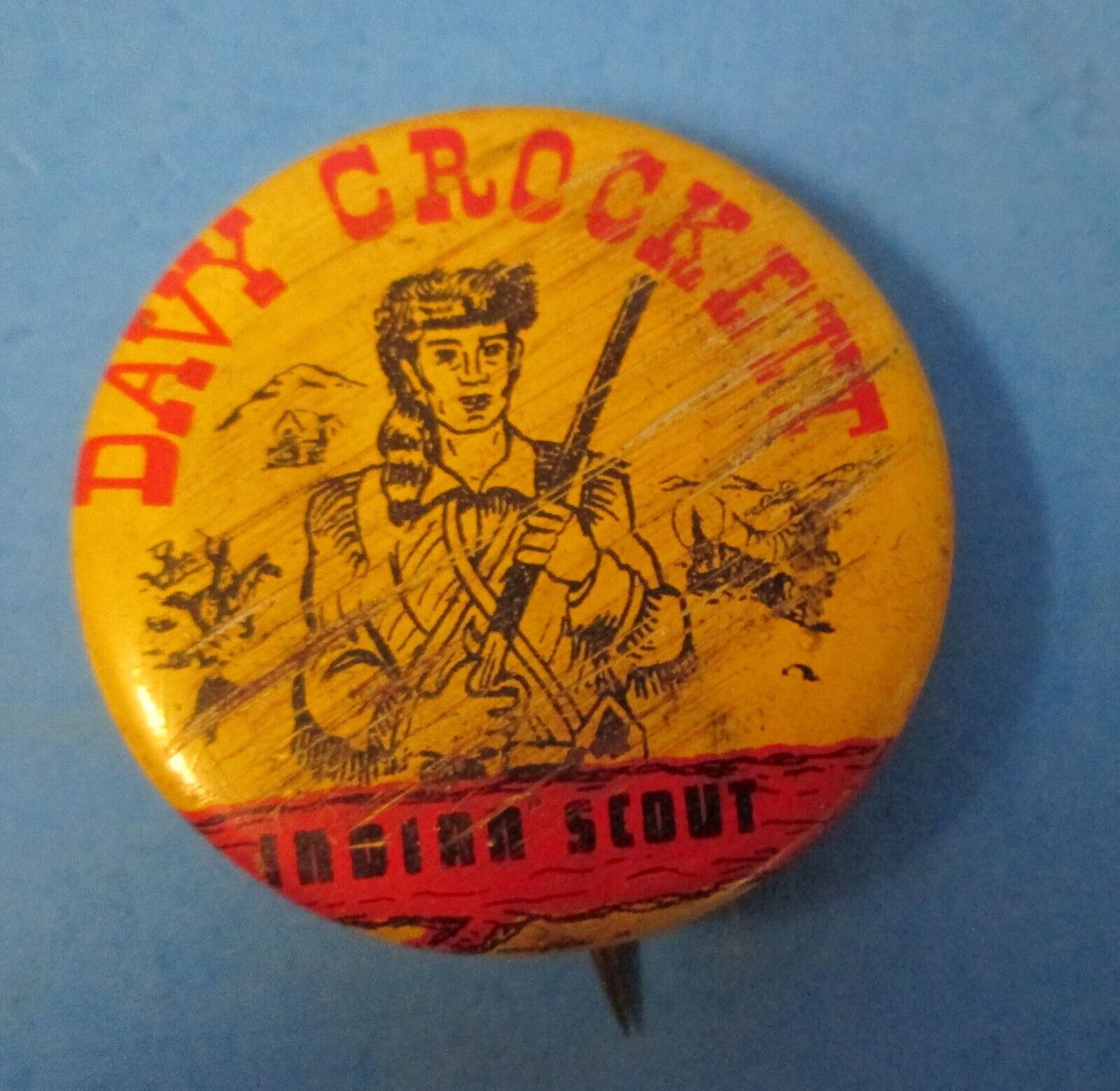 small vintage Davy Crockett Indian Scout pin button pinback \