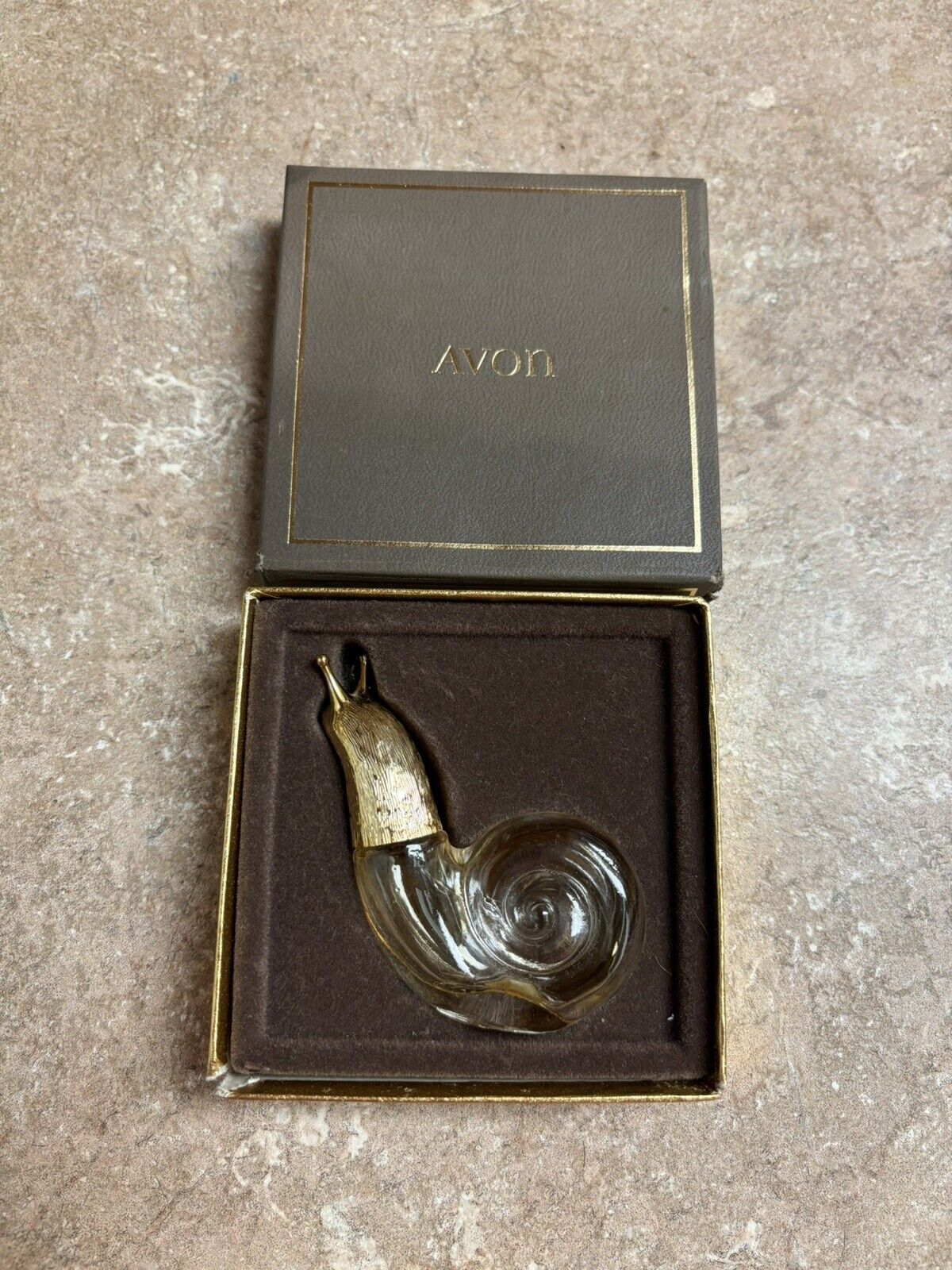 Vintage 1960s, Avon Brocade Perfume Petite Snail Figurine .25 fl.oz. w/box  #CT2