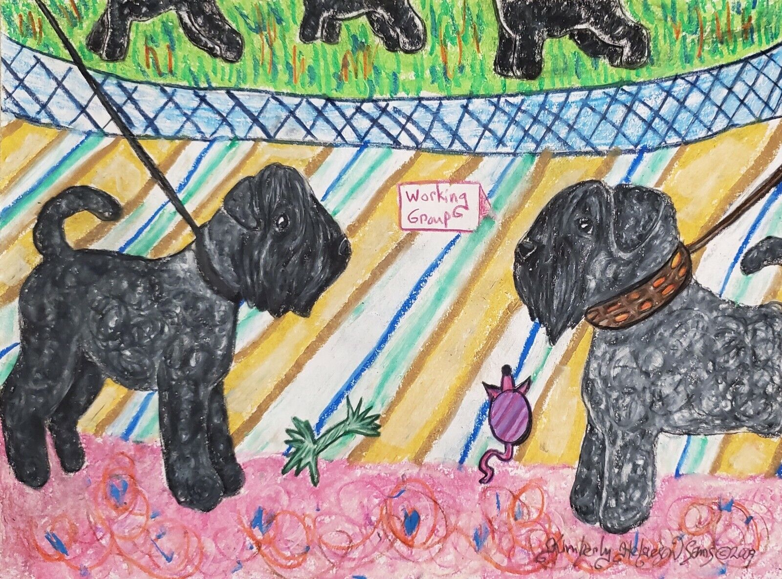 BLACK RUSSIAN TERRIER Ringside Gossip 13 x 19 Dog Art Print Signed Artist KSams