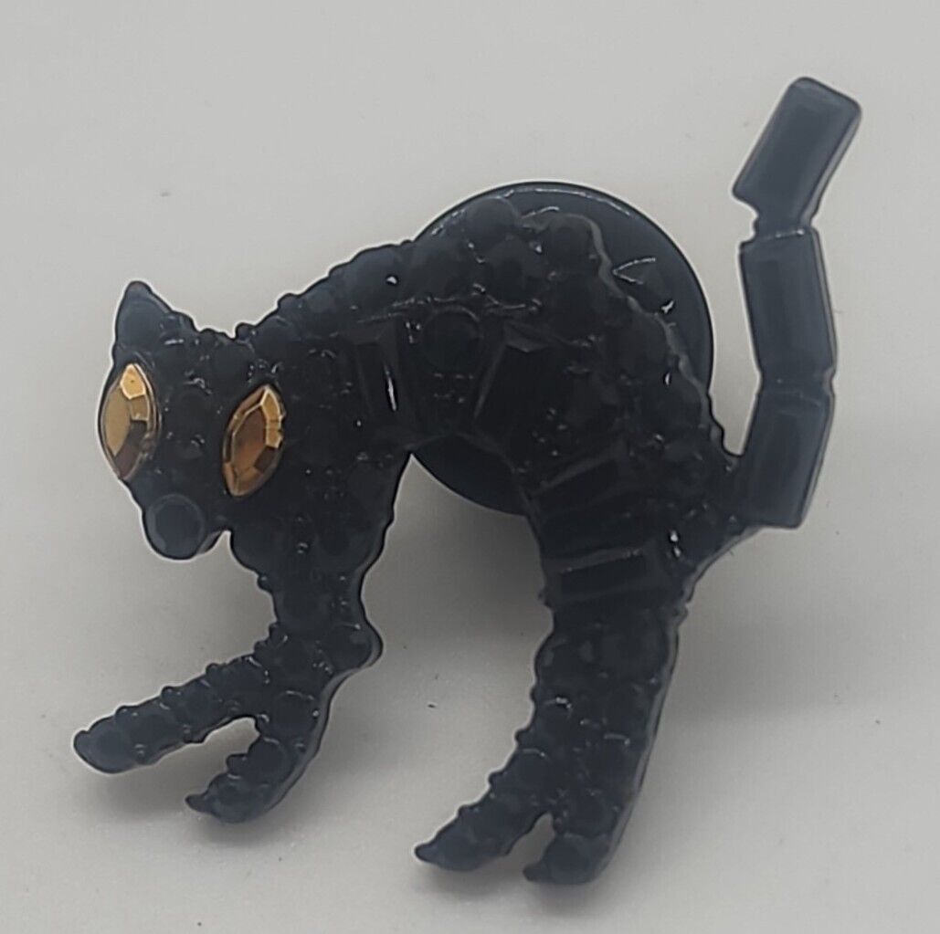 Small sparkly spooky Halloween Black Cat lapel pin