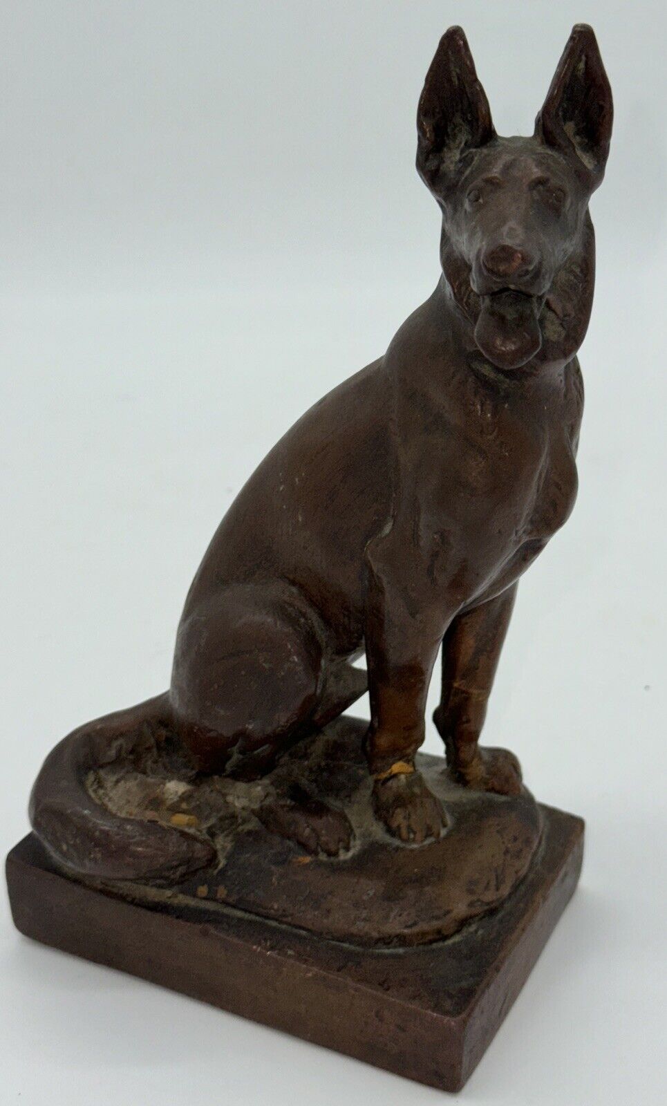 VTG 1920's Paul Herzel Pompeian Bronze German Shepherd Dog Vtg 8.5” NEEDS REPAIR