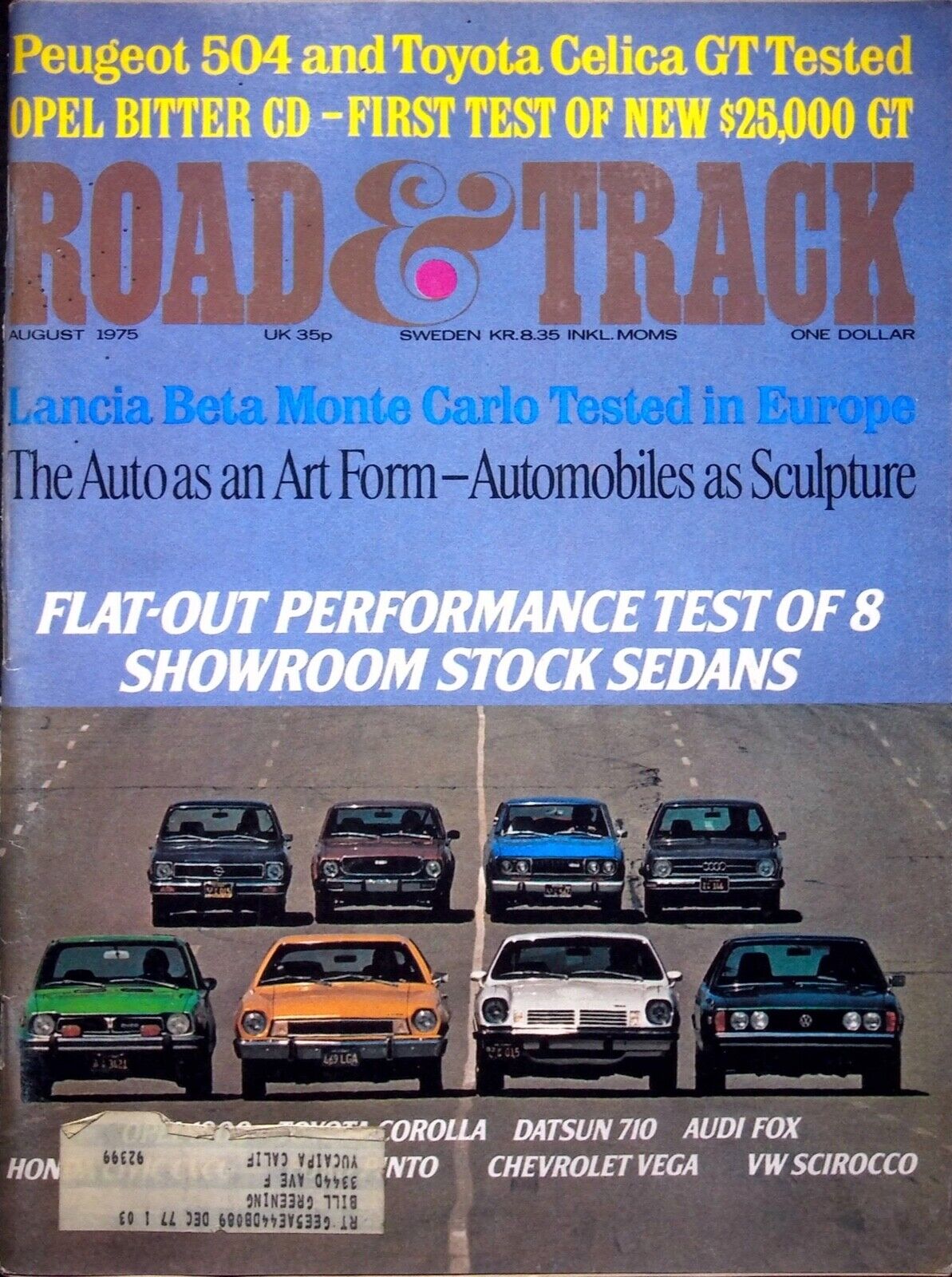 FLAT-OUT PERFORMANCE TEST OF 8 SHOWROOM - ROAD & TRACK MAGAZINE, AUGUST 1975