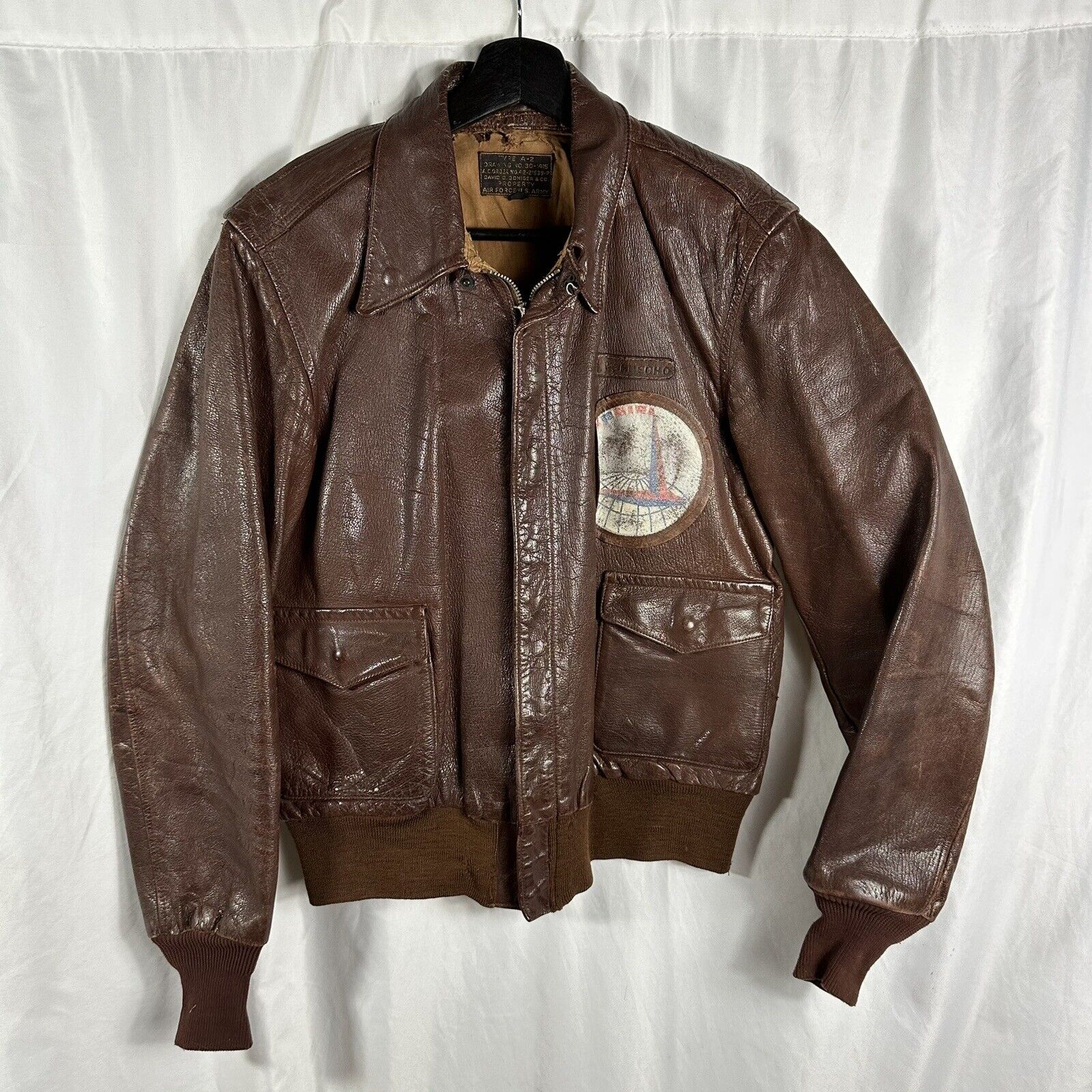 WWII Named Patched A-2 Flight Jacket Transport Command Near Mint All Original