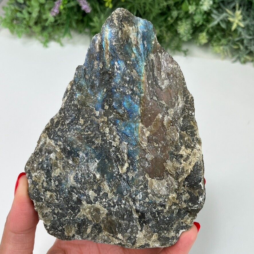 Large Raw Labradorite Crystal Faint Blue Flash Silver Sheen 693g - 14cm