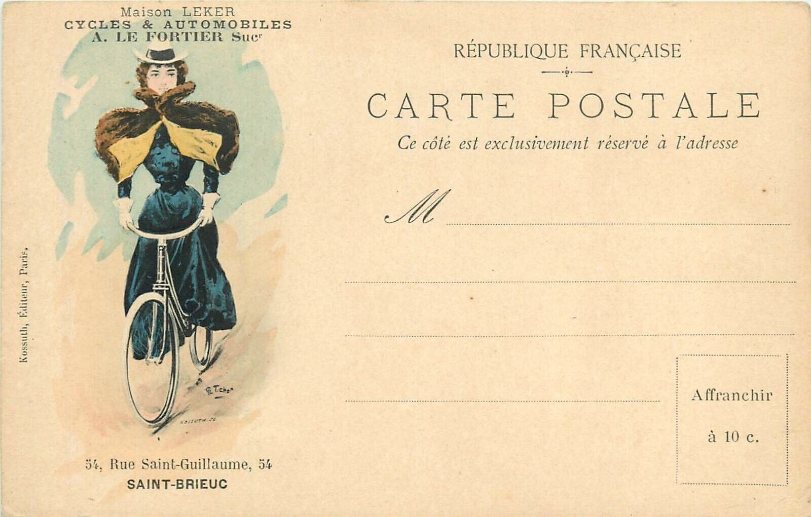 Postcard Saint Briec France C-1900 Bicycle Cycling woman advertising TP24-4713
