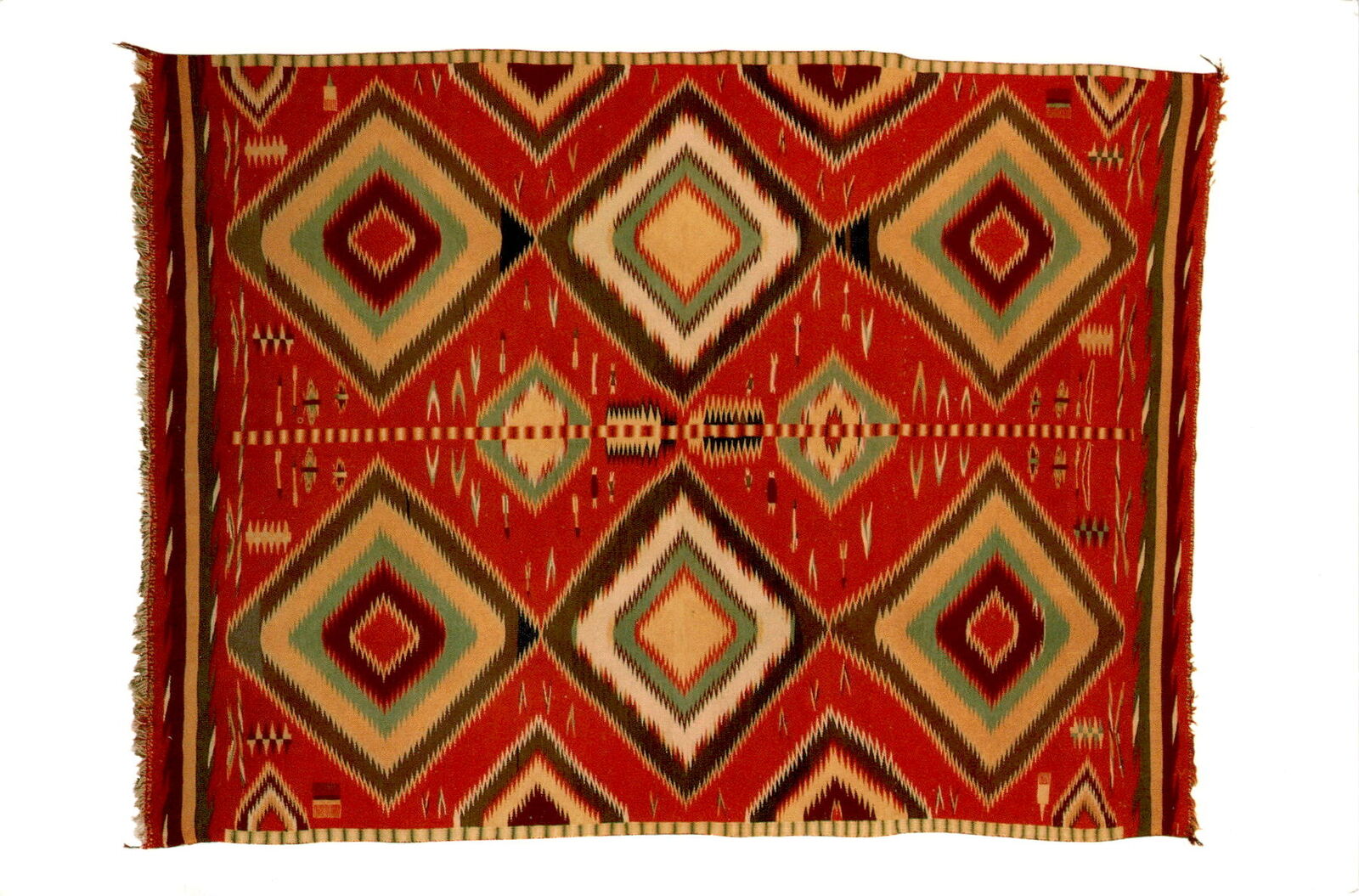 Navajo Germantown eye-dazzler rug, Millicent Rogers Museum, Taos Postcard