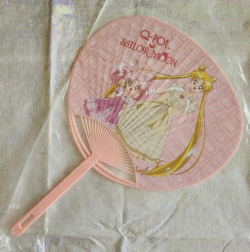 Q-pot Cafe Japan x Sailor Moon Usagi And Chibiusa Pink Paper Fan (Brand New)