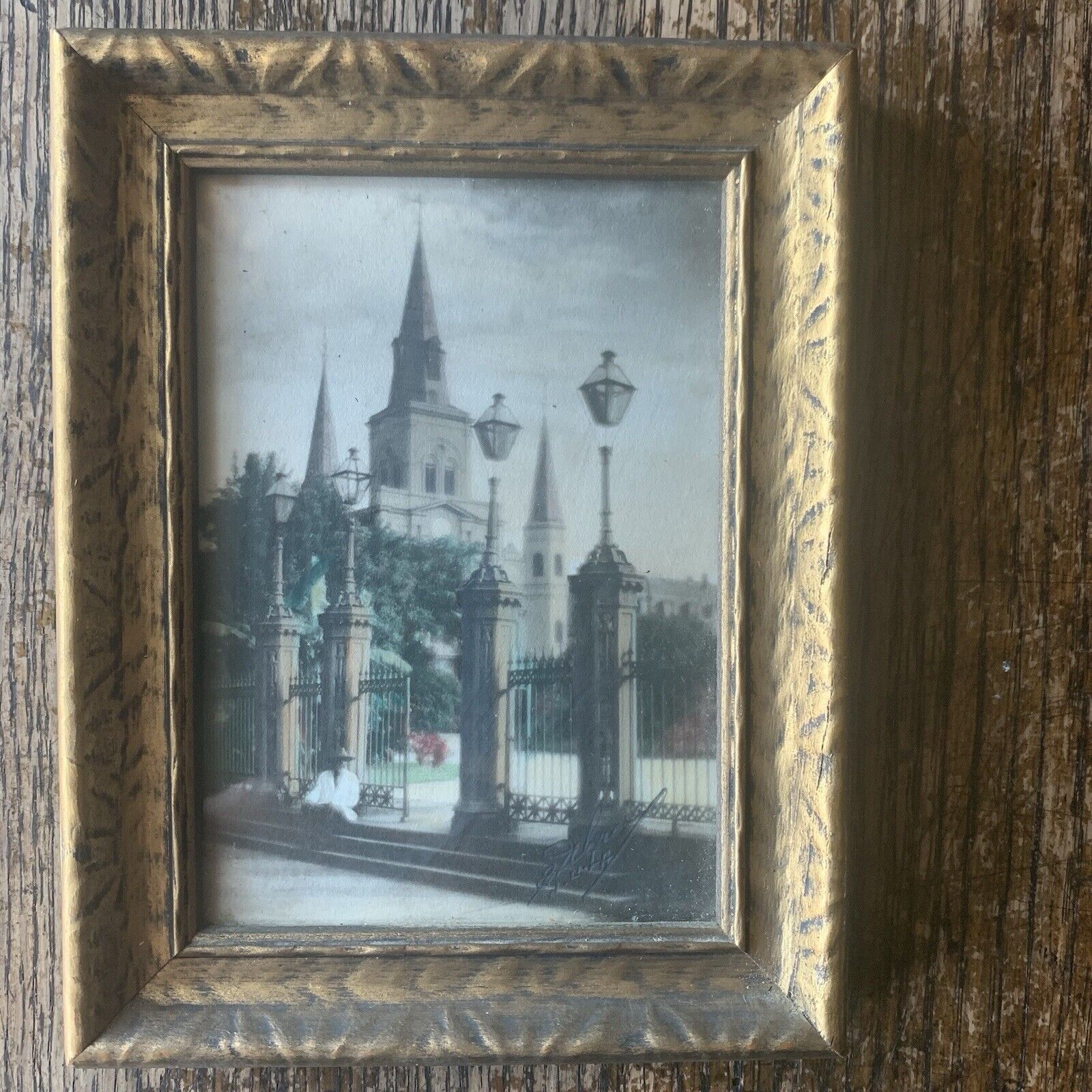 St Louis Cathedral New Orleans Eugene Delcroix View Across Signed Vintage