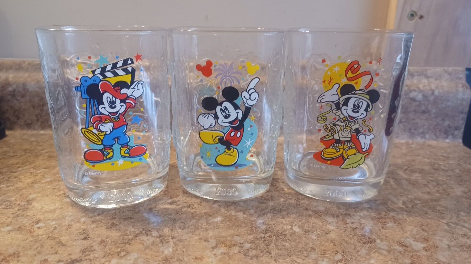 Walt Disney World Mickey Mouse 2000 Celebration Glasses McDonalds Set of 3