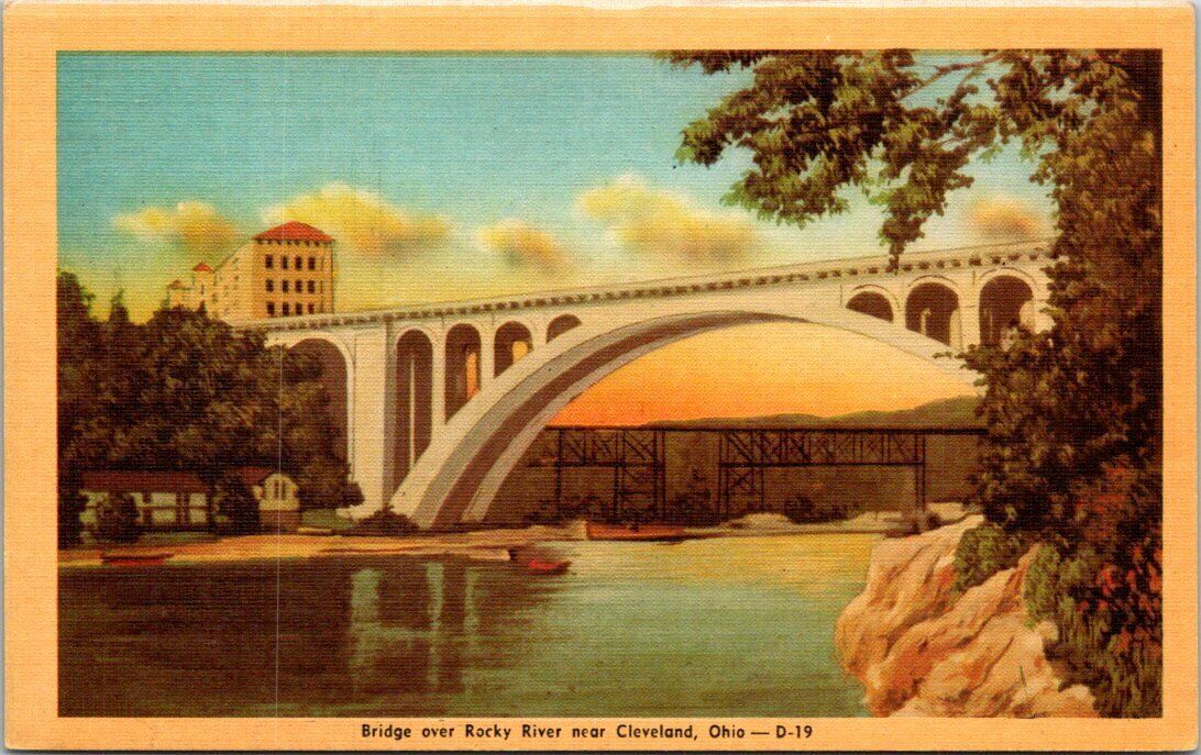 Bridge Over Rocky Water Near Cleveland Ohio Vintage Postcard