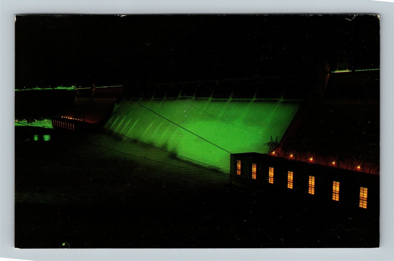 Grand Coulee Dam By Night, Brilliant Green Vintage Washington c1965 PostcardÂ Â 