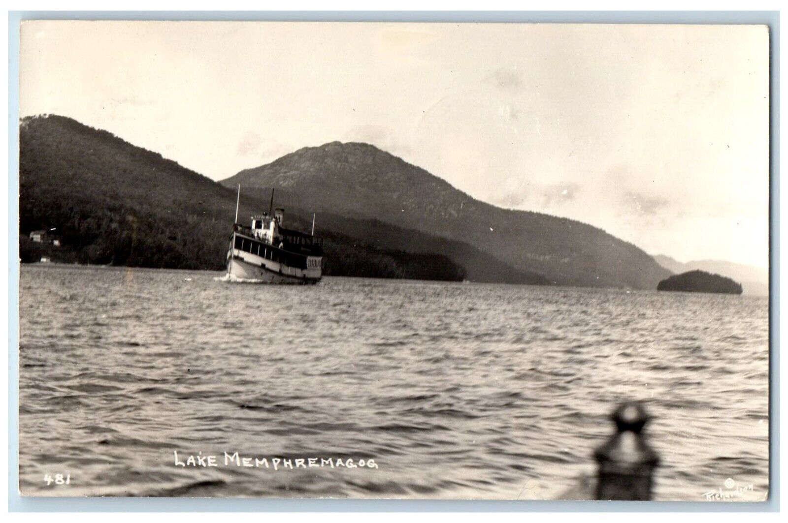 1935 Lake Memphremagog Mountains Ship Newport VT RPPC Photo Postcard
