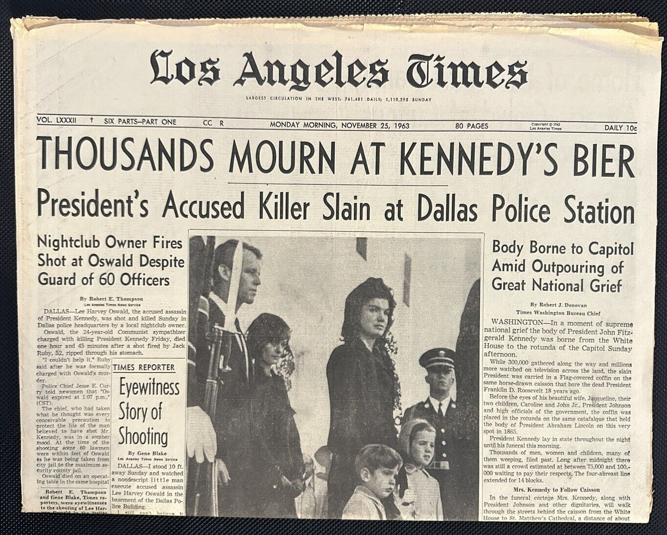 November 25, 1963 - L A Times Newspaper - JFK Funeral - Historic/Vintage Kennedy