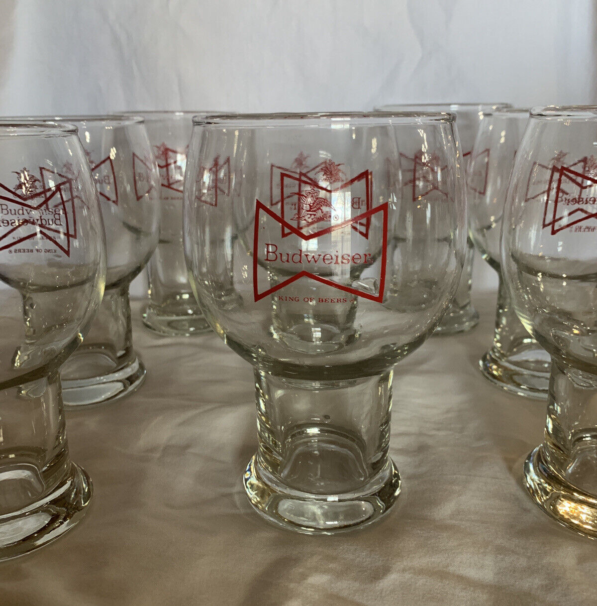 8- Rare Vintage Budwieser Beer Glasses with Hollow Stems