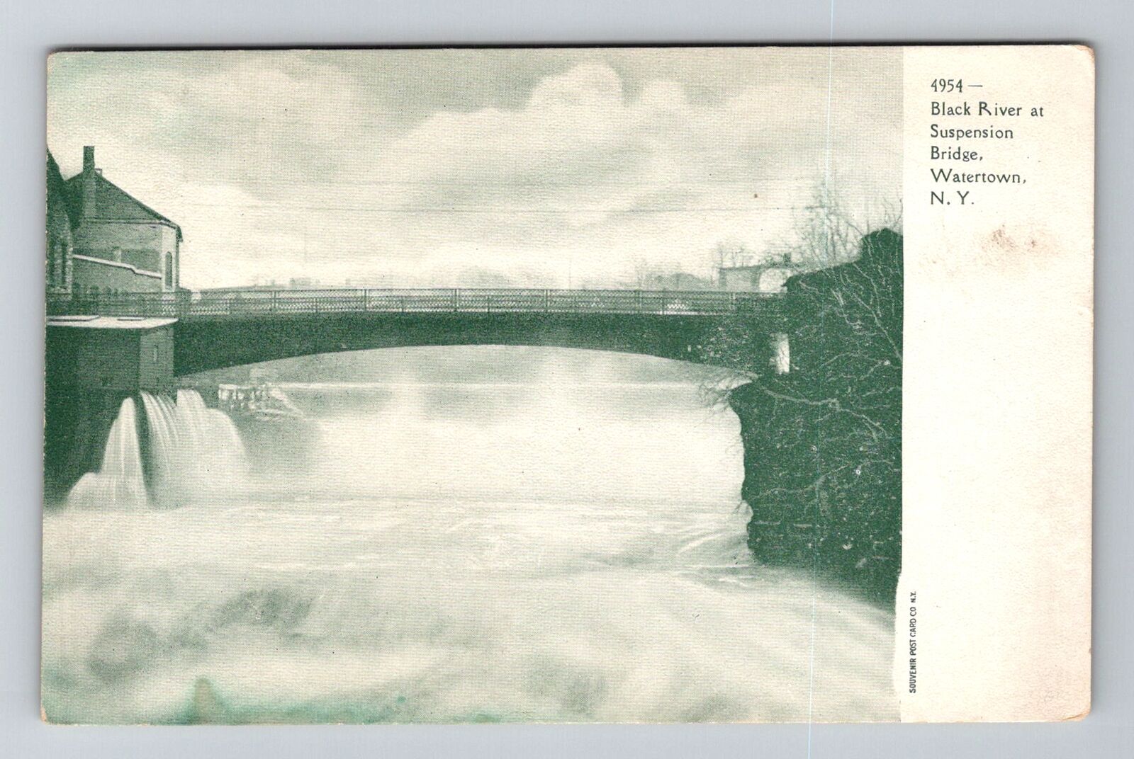 Watertown NY-New York, Black River At Suspension Bridge Vintage Postcard