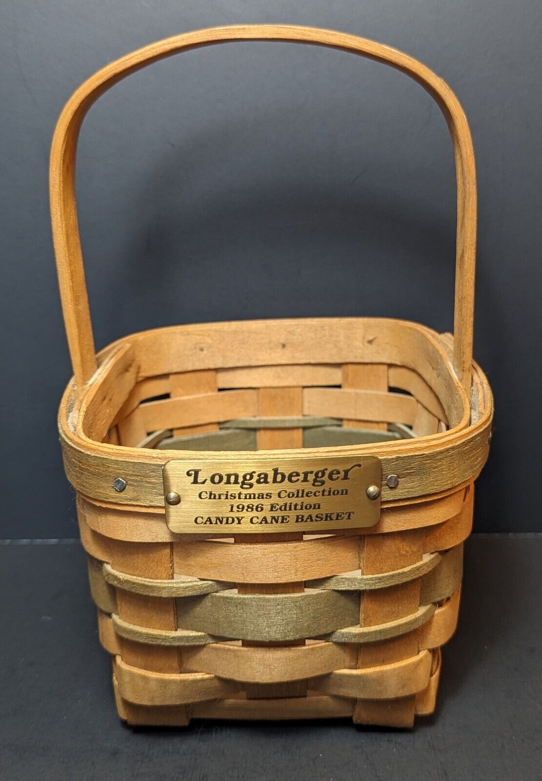 Rare Longaberger 1986 CANDY CANE Green Basket Signed Grandma Bonnie Longaberger