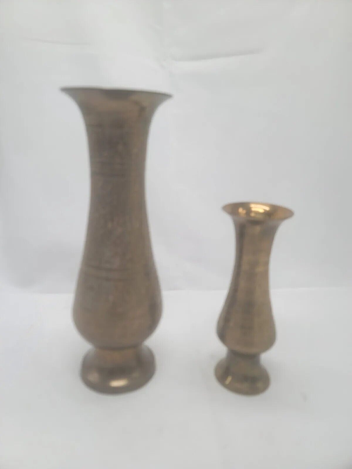 Solid Brass Vases Floral Etched Vintage Made in India Set of 2 Boho Decor