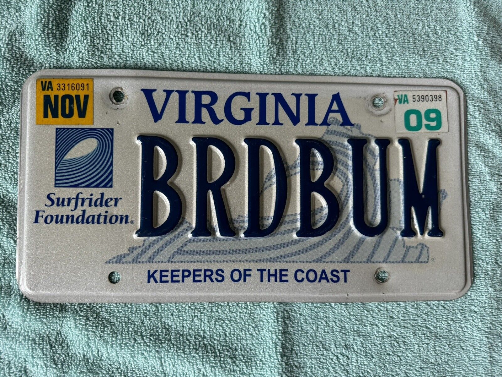 Rare Virginia Keepers Of The Coast Surf Board Specialty License Plate. BRD BUM