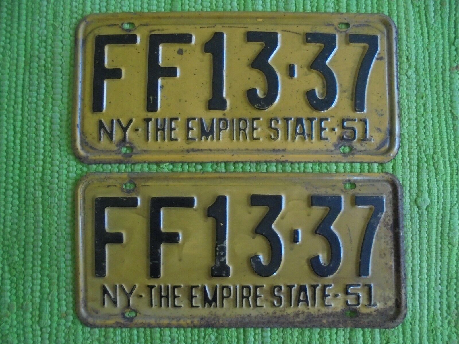 1951 New York License Plate Matched Pair 51 NY Tag FF13-37 Plates 