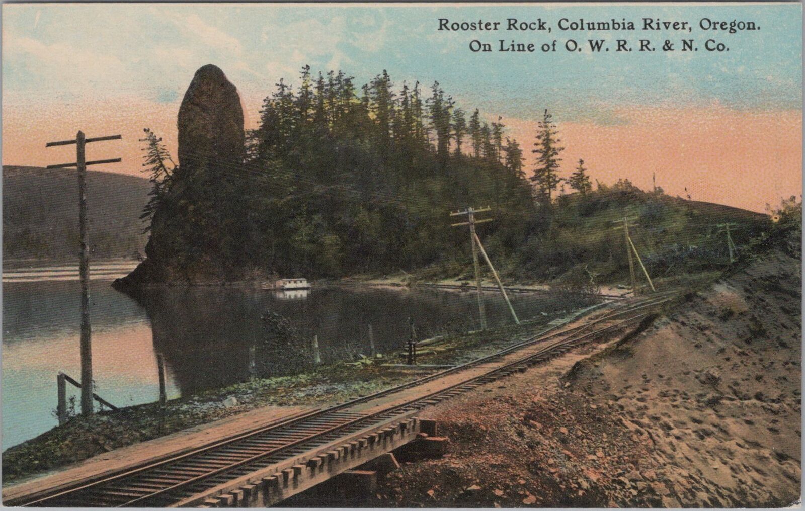 Rooster Rock Columbia River Railroad Oregon Postcard