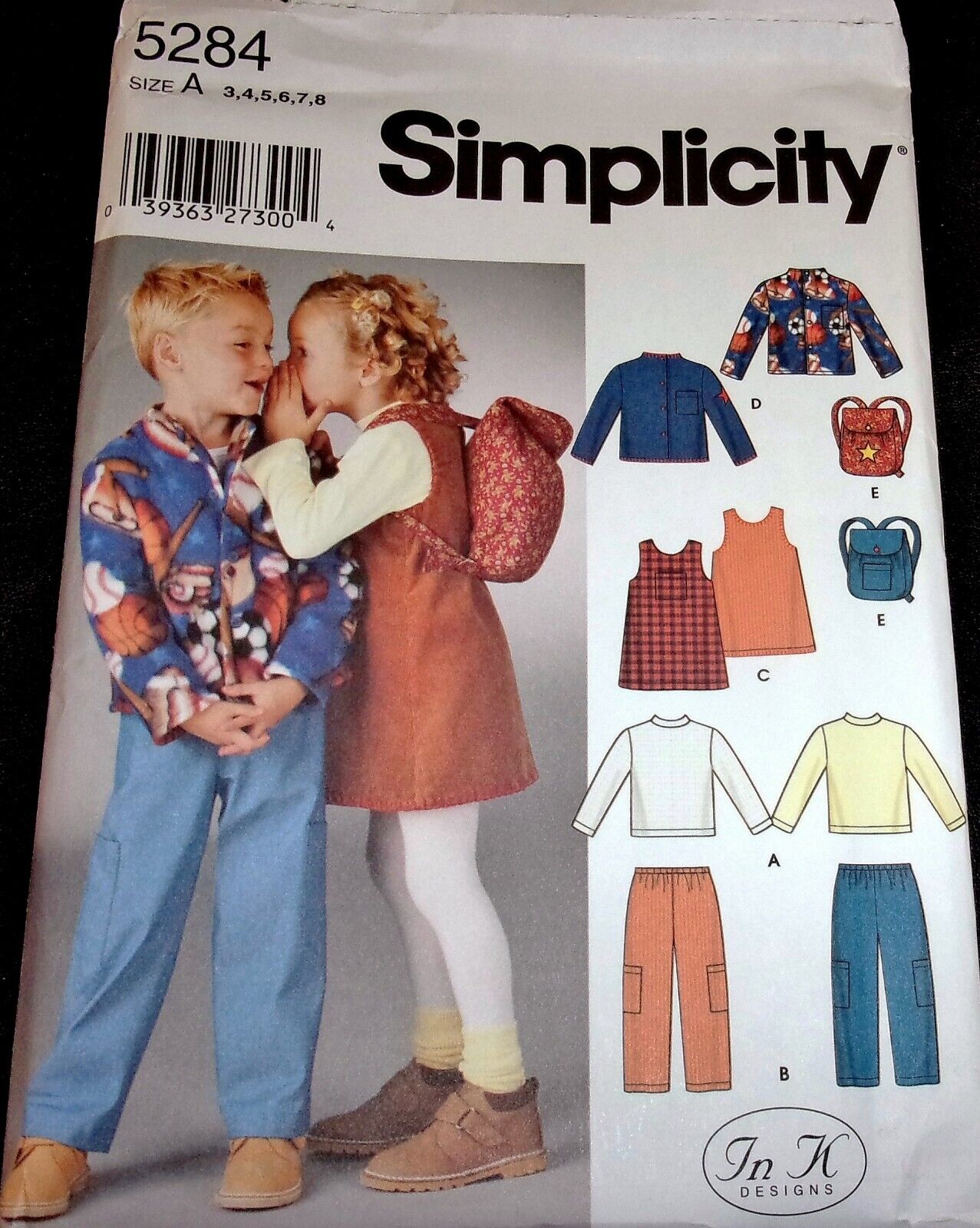 Simplicity Pattern 5284 Child's Jacket Top Jumper Pants Backpack Size 3-8 Uncut